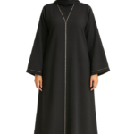 Classic Black Closed Abaya with Elegant Gold Trim Detailing